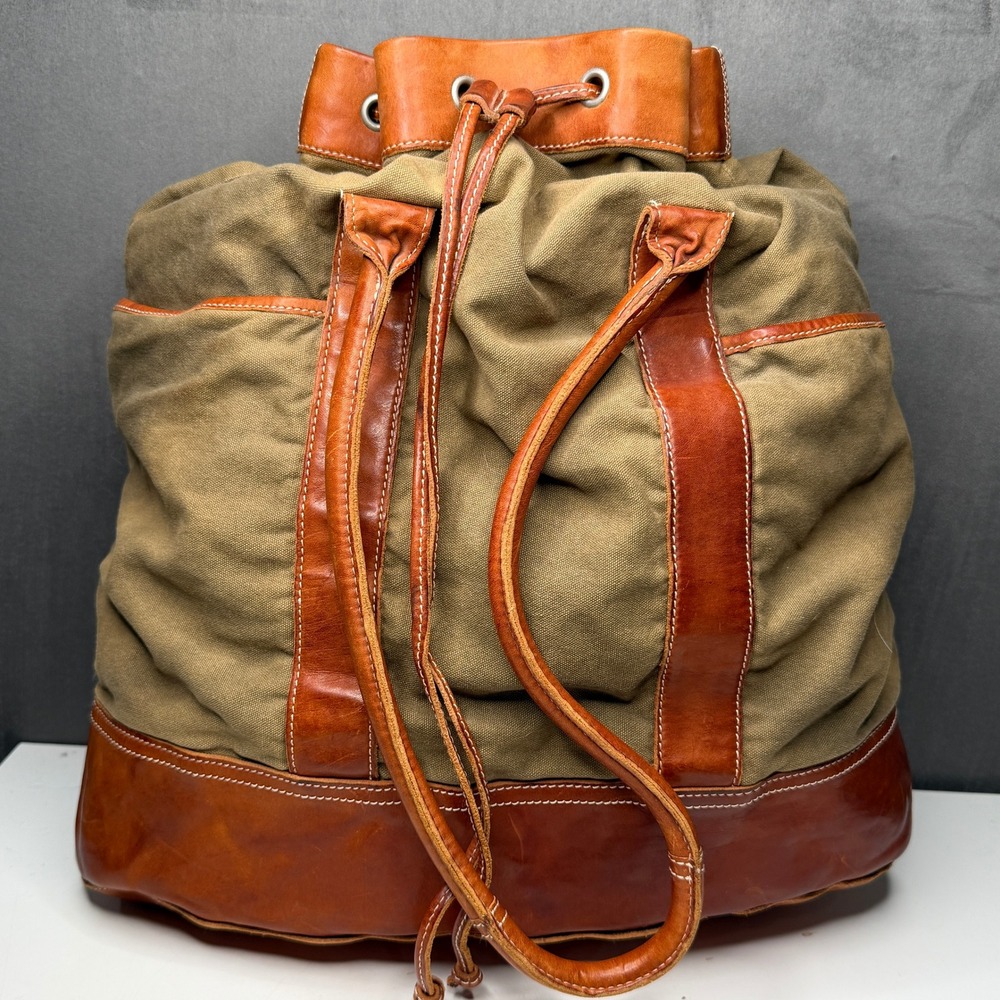 Lands' End Canvas 1963 Bag Leather Bucket Weekender Large Olive Brown Heritage